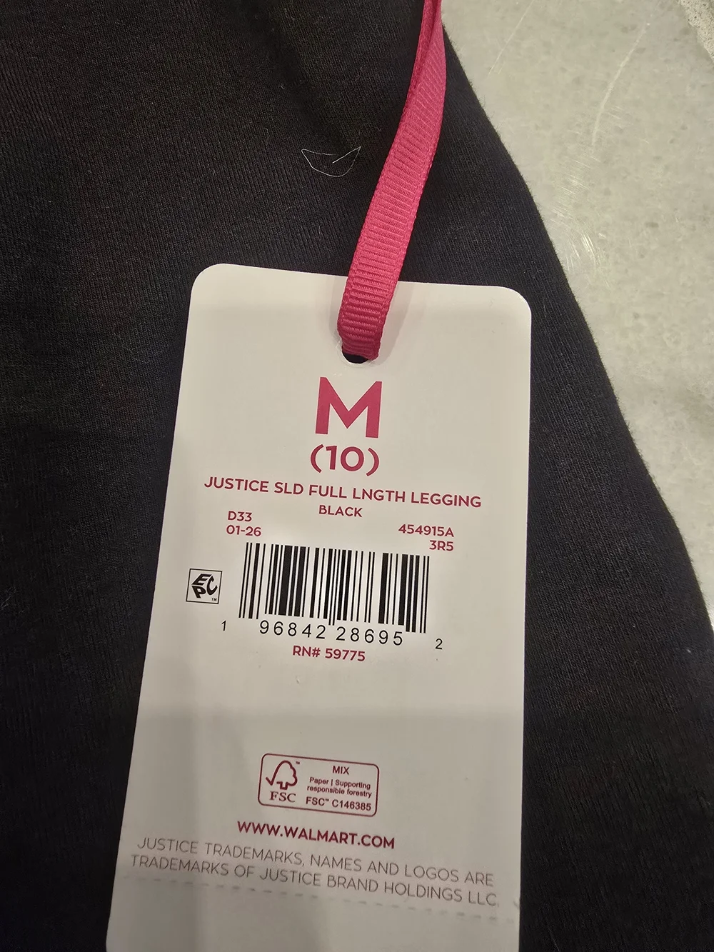 Justice Black Girls' Leggings with Pink Brand Tag